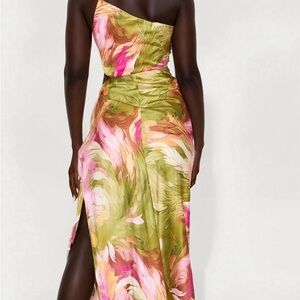 Fashion Nova One-Shoulder Dress in Pink and Green